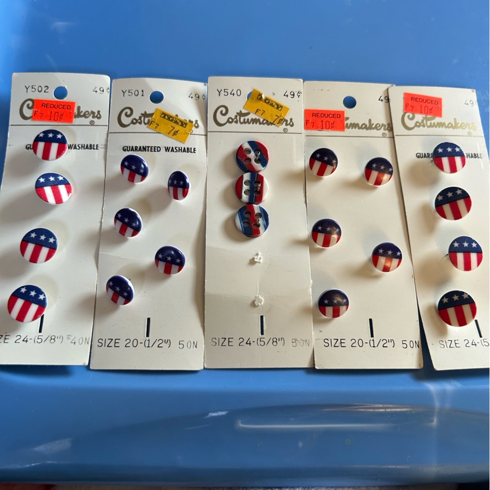 Vintage Costumakers Buttons. Red,White and Blue.